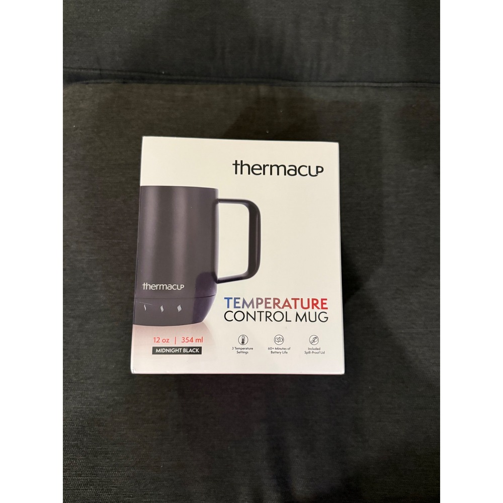 Thermacup Temperature Control Mug 12oz Midnight Black Smart Coffee Cup New